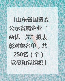 山东省国资委公示省属企业“两优一先”拟表彰对象名单，共250名（个）党员和党组织